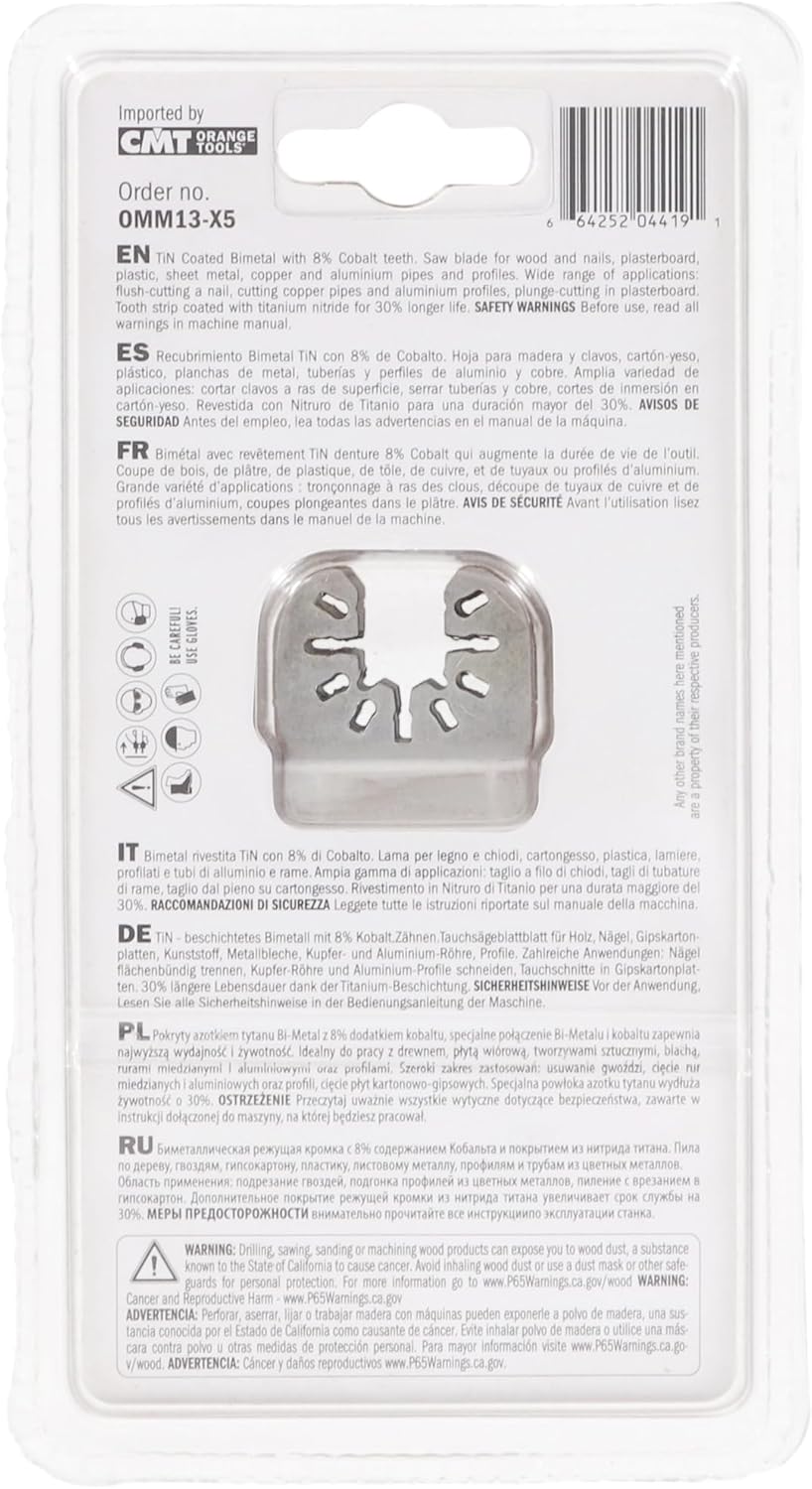 CMT OMM13-X5 5Pcs Plunge & Flush-Cut Blade For Wood & Metal Extra Long Life Quick Release Oscillator Multicutter,