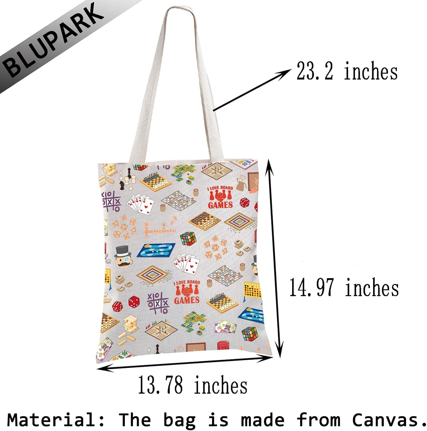BLUPARK Board Game Tote Bag Board Game Lover Gift I Love Board Games Shopping Bang Tabletop Gaming Lover Grocery Bag image 3