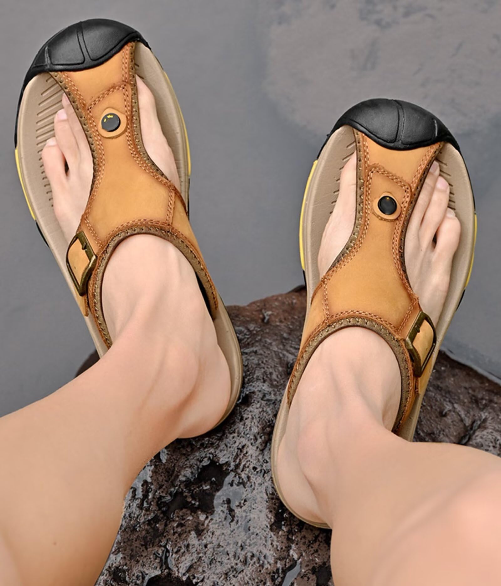 Chanclas Hombre Verano Playa Piscina Comodas Cuero Flip Flops de Caminar Antideslizante Sandalias de Punta Cerrada