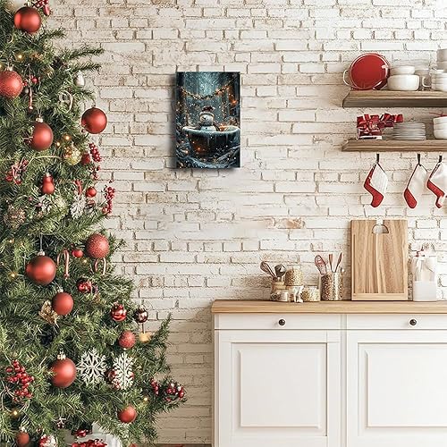 Miniatura 2 de Impresión en lienzo de muñeco de nieve de Navidad en la bañera, bosque, clásico, Navidad, invierno, escena nevada, paisaje, pinturas retro, imagen