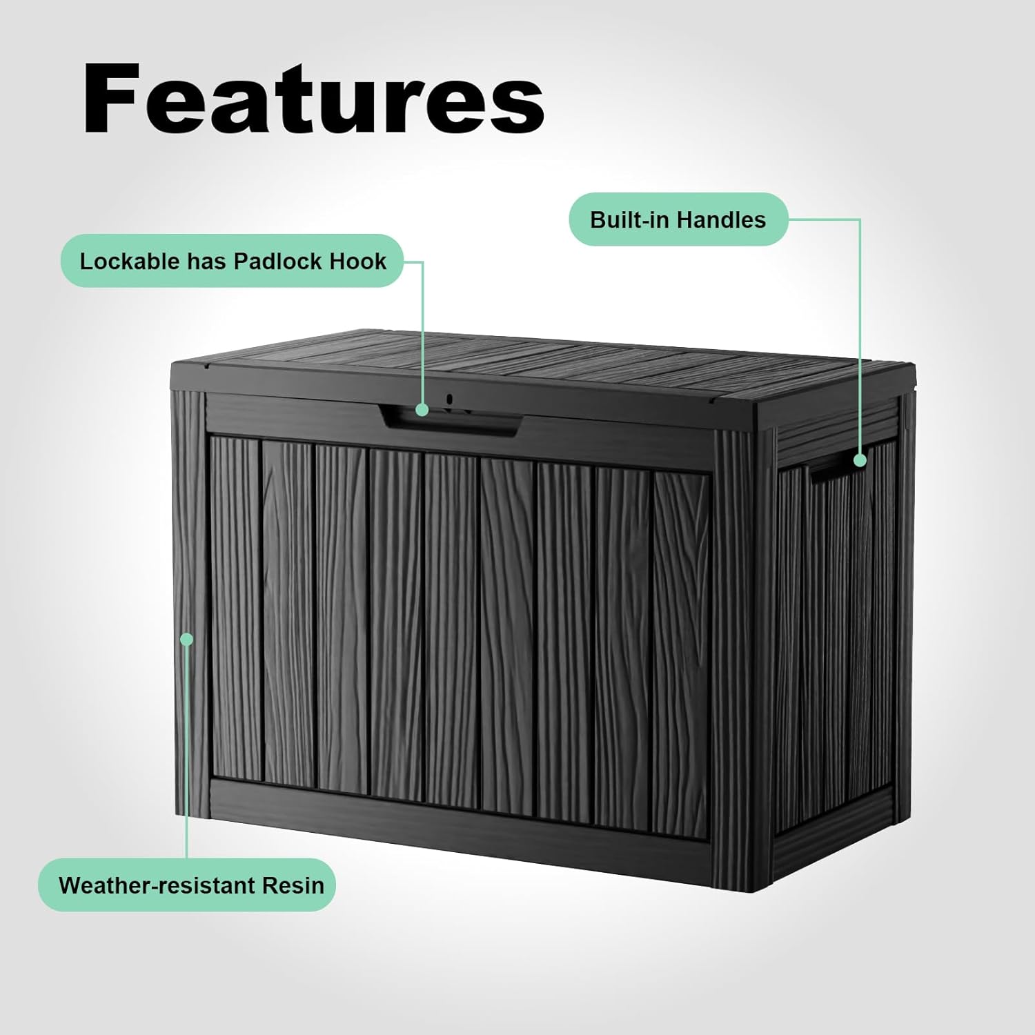 45 GallonOutdoor Storage Box,Resin Deck Boxes Waterproof, IndoorOutdoor Bin for Package Delivery, Patio Cushions, Gardening Tools, Lockable, UV Resistant - Image 6