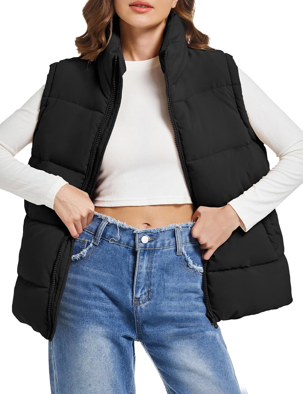 WHN Women's Puffer Vest Outerwear Lightweight Winter Warm Zip Up Stand Collar Sleeveless Padded Jacket with Pockets S-XL - Image 3
