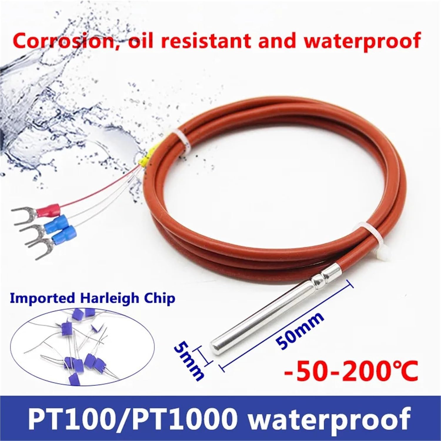 1Pcs Temperature Sensor pt100 Waterproof Three Wires pt1000 Platinum Thermal Resistance Protection Wire Silicone Wire Protection Cable(PT1000 Type with 15m)