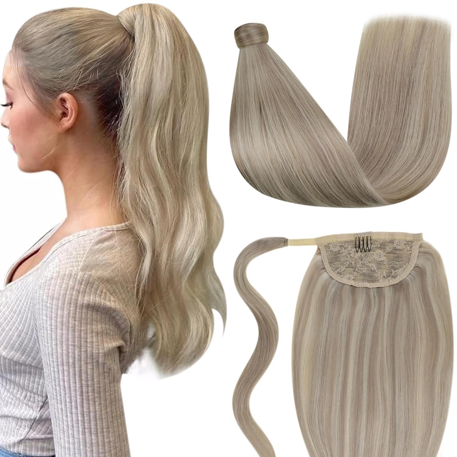 LaaVoo Wire Hair Extensions Human Hair 18 Inch Medium Brown Wire Human Hair Extensions Light Brown Human Hair Extensions Long Straight Hair 86g — view 20