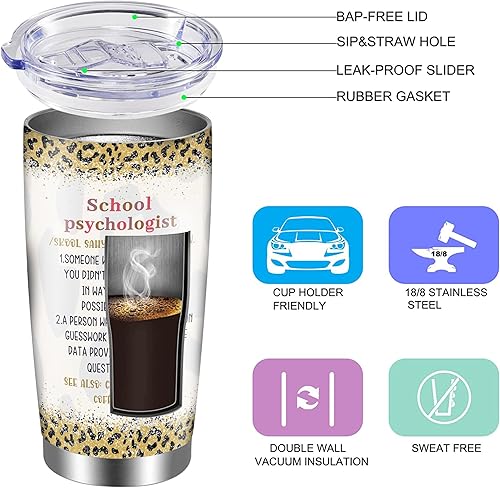 Miniatura 4 de CGMIBAS Vaso de café para psicólogos escolares, regalos de psicólogos escolares, divertido vaso de viaje de acero inoxidable con aislamiento al