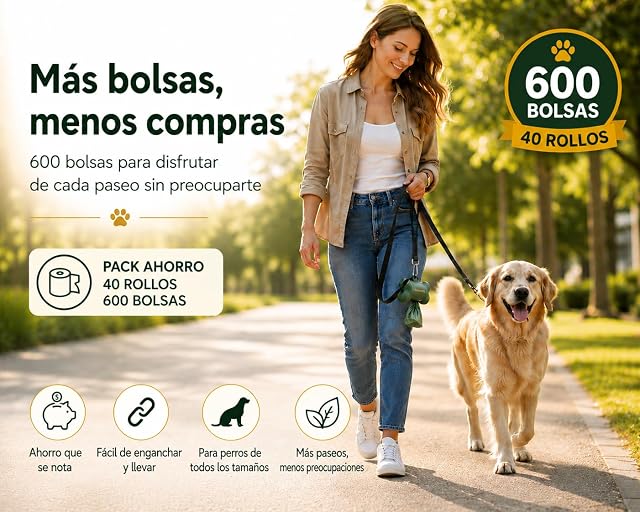 Foto 5 de 8 de SuriPets Bolsas para Perros con Asas - 600 Bolsas (40 Rollos) - Resistentes Antifugas 15 Micras