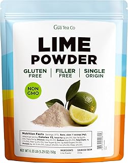 Gya Tea Co Lime Powder 0.33 lb (5.29 oz) - Vitamin C Rich Whole Freeze Dried Lime Juice Powder Great For Drinks, Beverages, Smoothies, Cooking, Cocktails - No Sugar Or Additives - Non-GMO, Gluten Free
