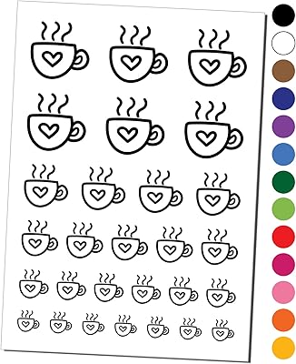 Steaming Hot Coffee Mug Cup with Heart Temporary Tattoo Water Resistant Fake Body Art Set Collection - Black (One Sheet)