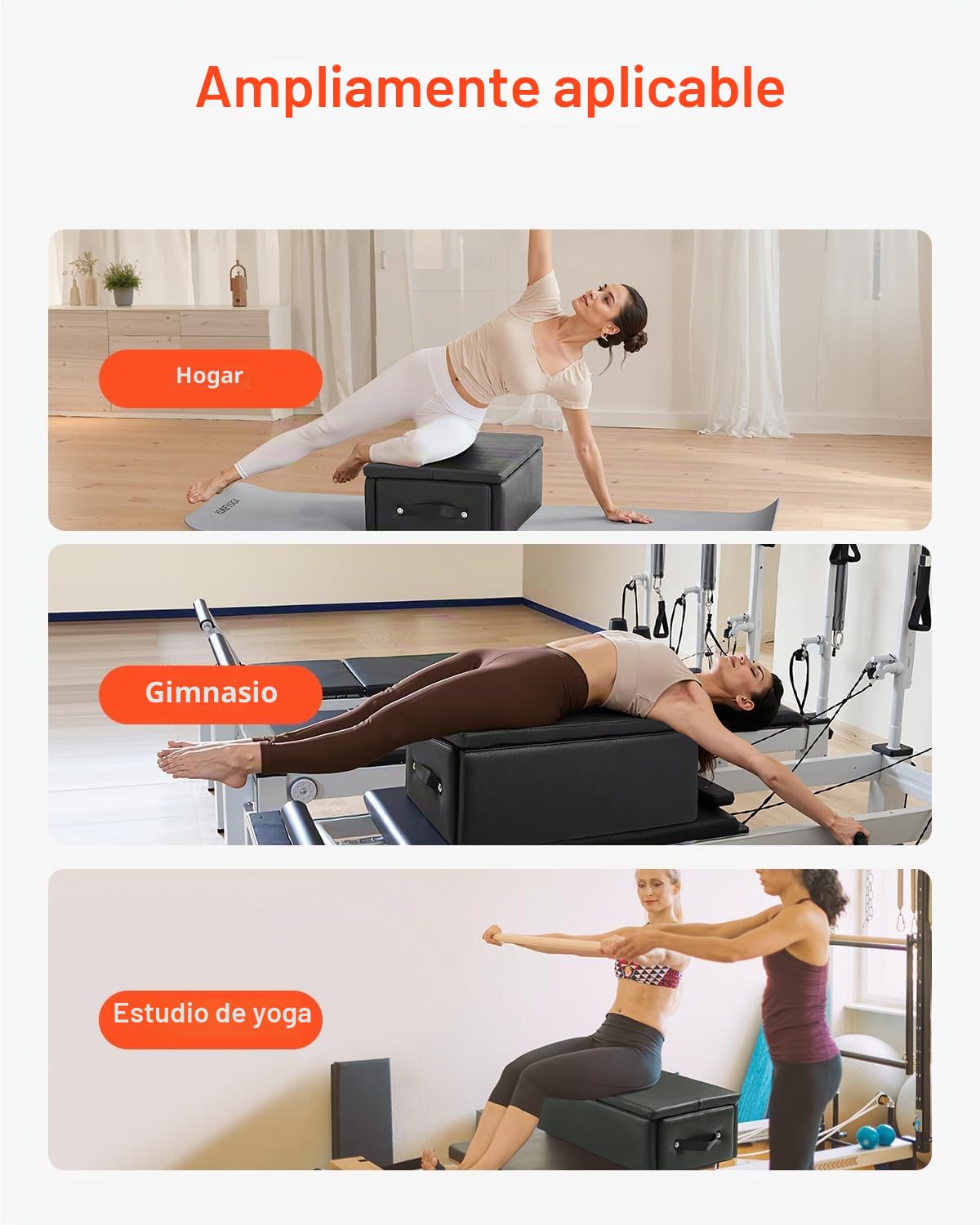 VEVOR Caja de Ejercicios de Pilates con Asiento, Equipo de Pilates de Madera Multicapa, Mejora la Fuerza, el Equilibrio y el Rango de Movimiento, Negro, Capacidad de 159 kg, 625 x 435 x 240 mm