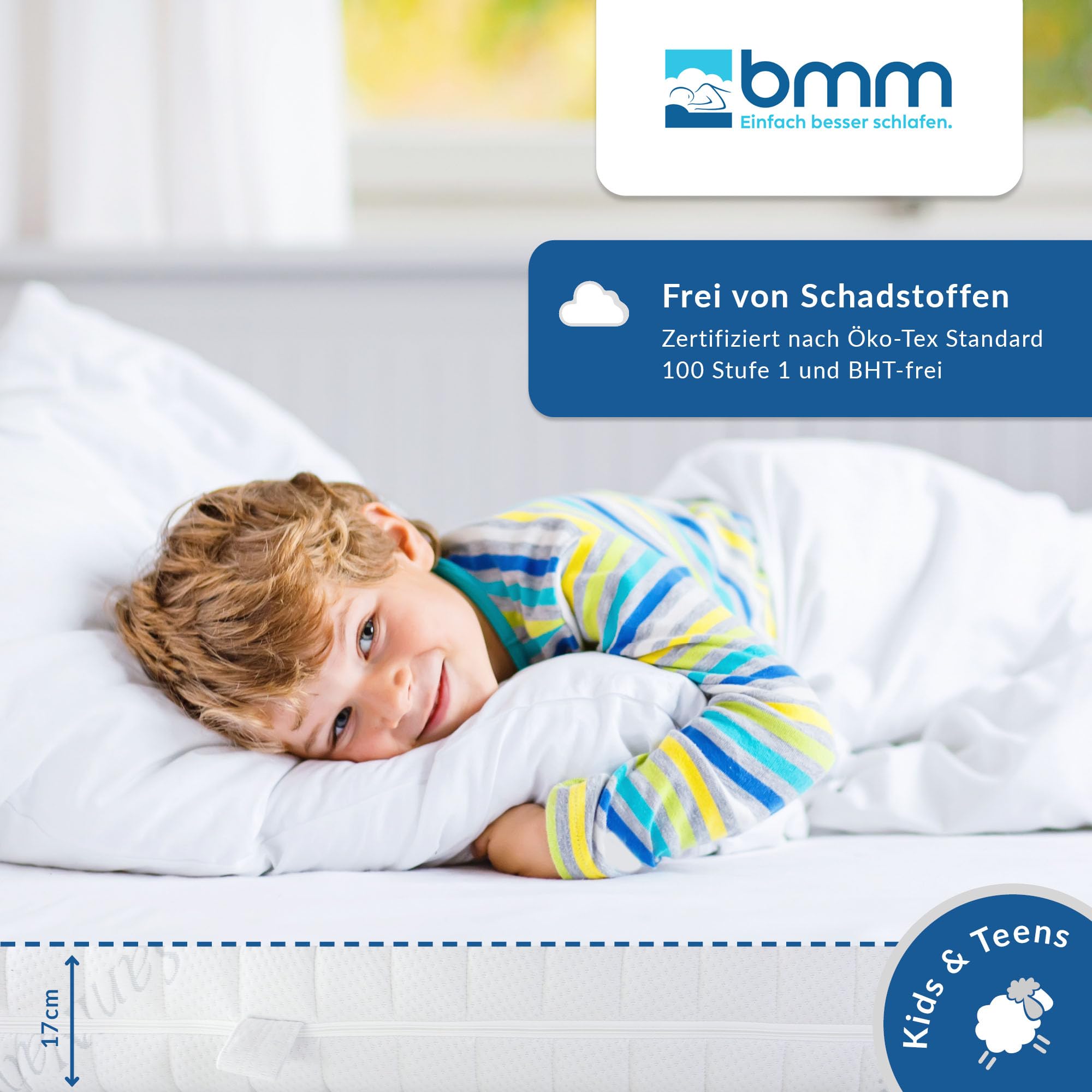 BMM Kindermatratze Razze 140x200 cm H2 17 cm Kaltschaummatratze | Für Kinder und Jugendliche entwickelter Kaltschaum sorgt für ausgewogenen Liegekomfort während der Wachstumsphase.