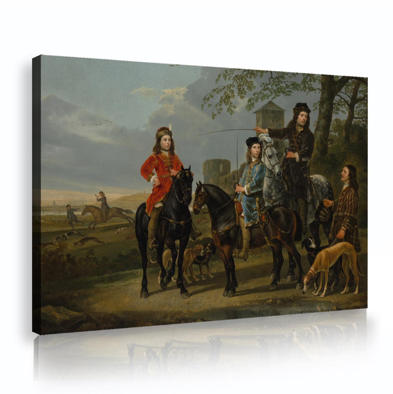 Wandbild auf Leinwand Aelbert Cuyp Reiterporträt von Cornelis und Michiel Pompe Van Meerdervoort Bauernhaus gerahmt Leinwand Kunst Dekor 70x100cm Innenrahmen
