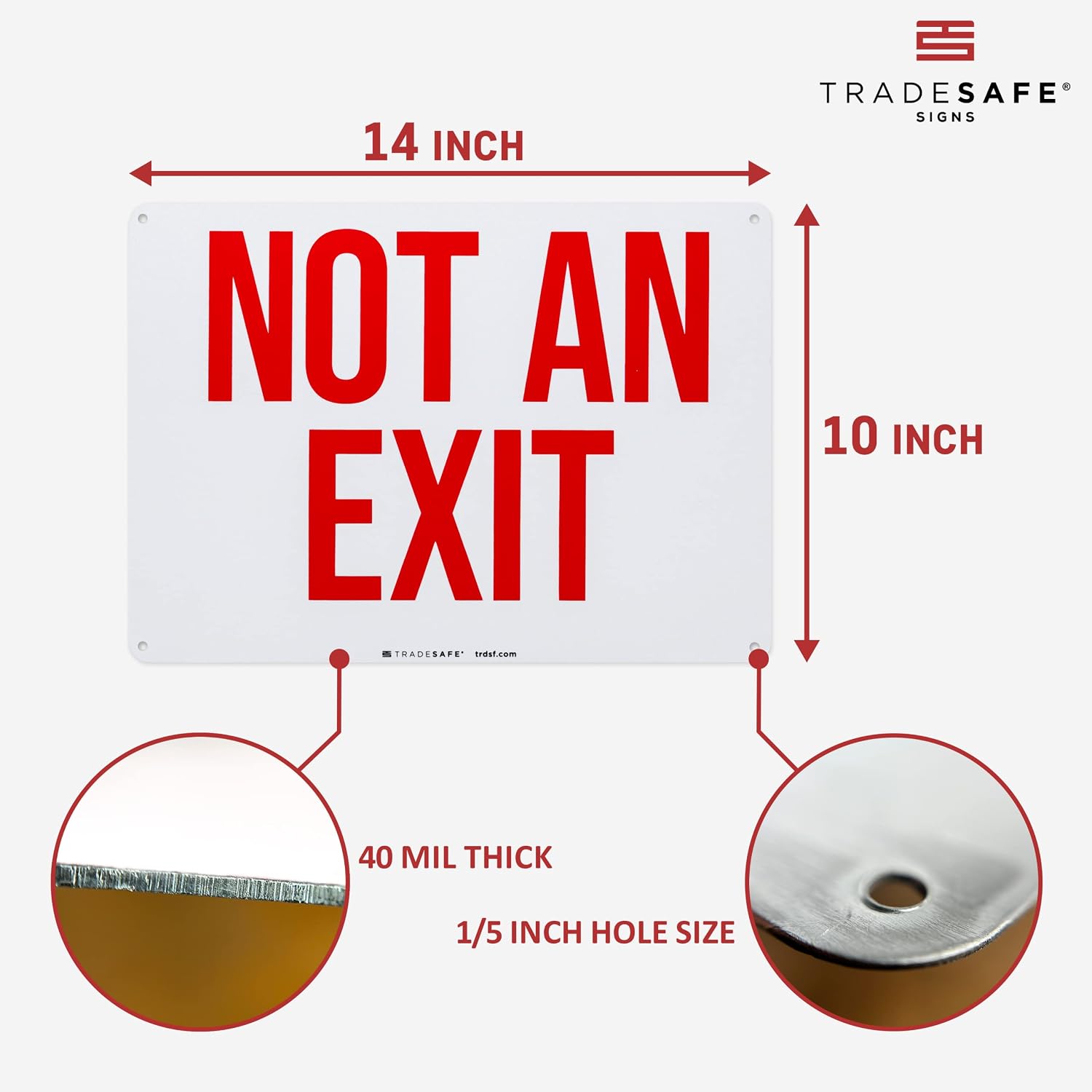 TRADESAFE Not An Exit Sign - Exit Signs for Business Quick Install Aluminum Safety Sign, Light Reflective, UV-Resistant, Waterproof, 14” X 10” Indoor and Outdoor Signs