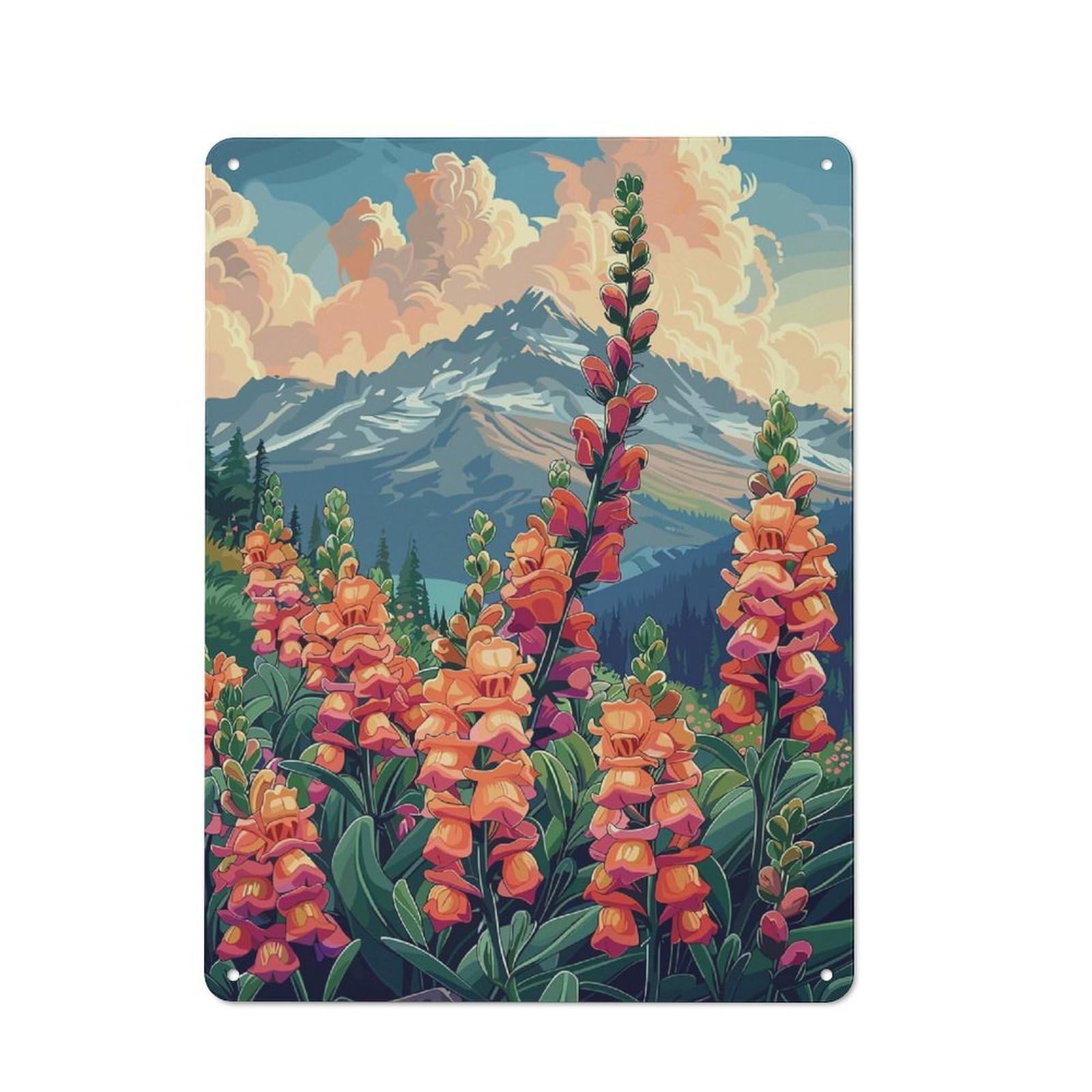 Urban Mountain Flowers Decorative Metal Plaque 40x30cm, Urban Room Decor for Flat, Bar, Studio Or Gallery Wall