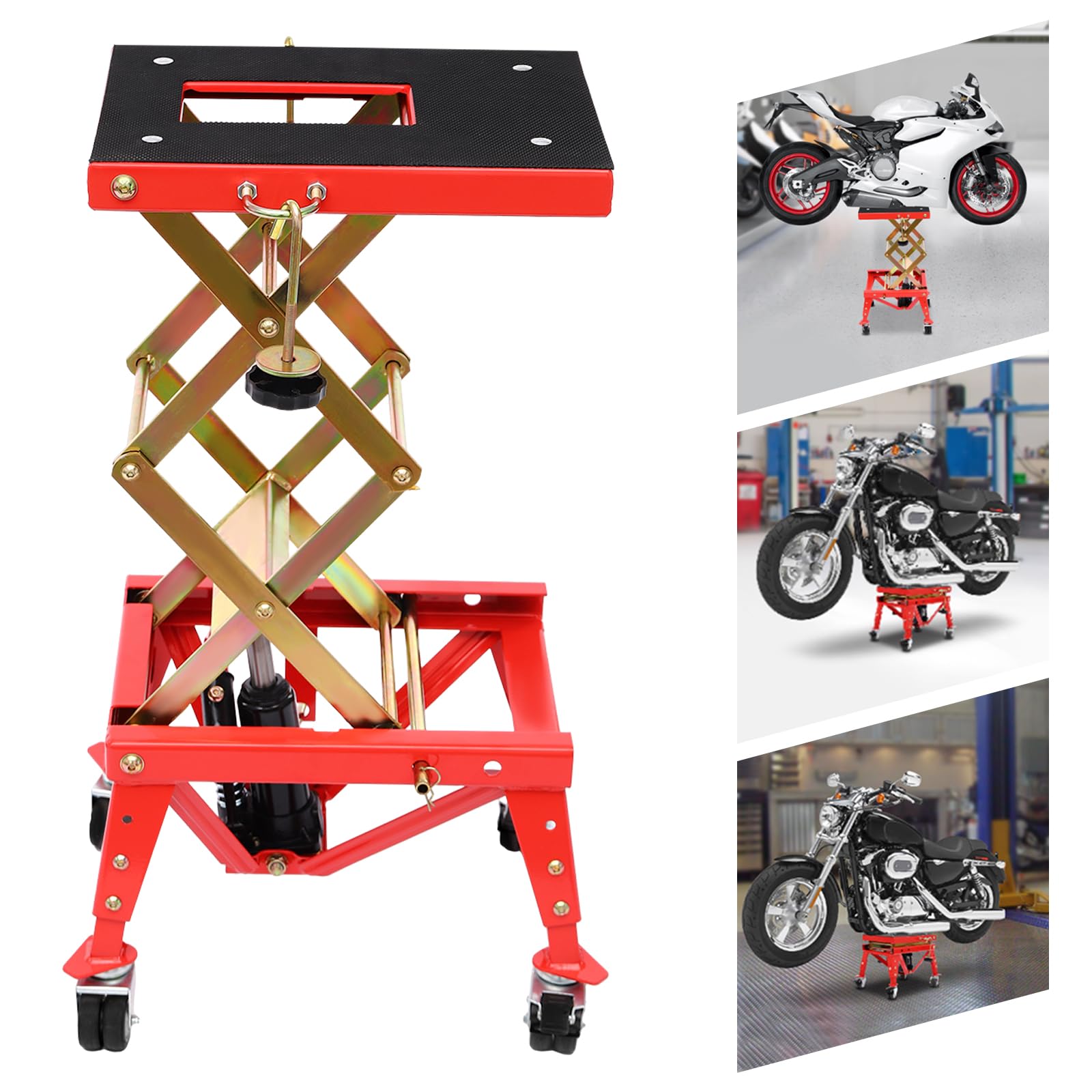 Sollevatore idraulico per moto, sollevatore a forbice, altezza regolabile, 305 – 800 mm, ruote fino a 160 kg, per officine, ATV Quads