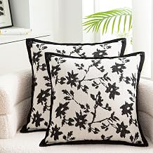 Set of 2 Black and White Vintage Throw Pillows Covers for Sofa Couch 18x18 in,Tapestry Spring Pillowcase for Living Room Black Floral Cushion Cover for Sofa