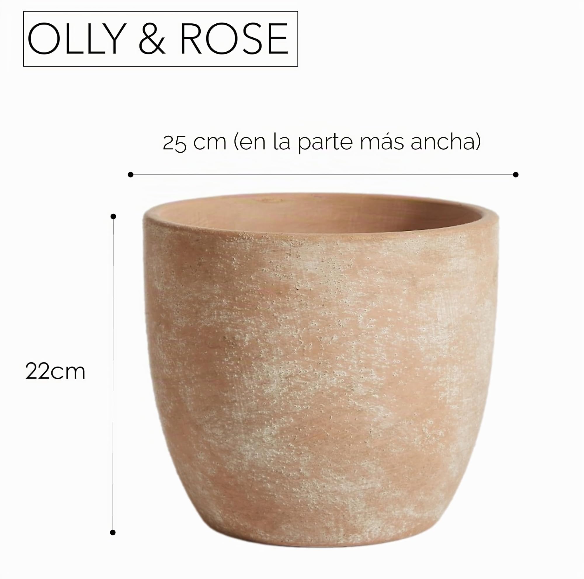 Olly & Rose Madrid - Maceta de cerámica de 25 cm, terracota lavada, macetas grandes para exteriores e interiores, macetas de terracota