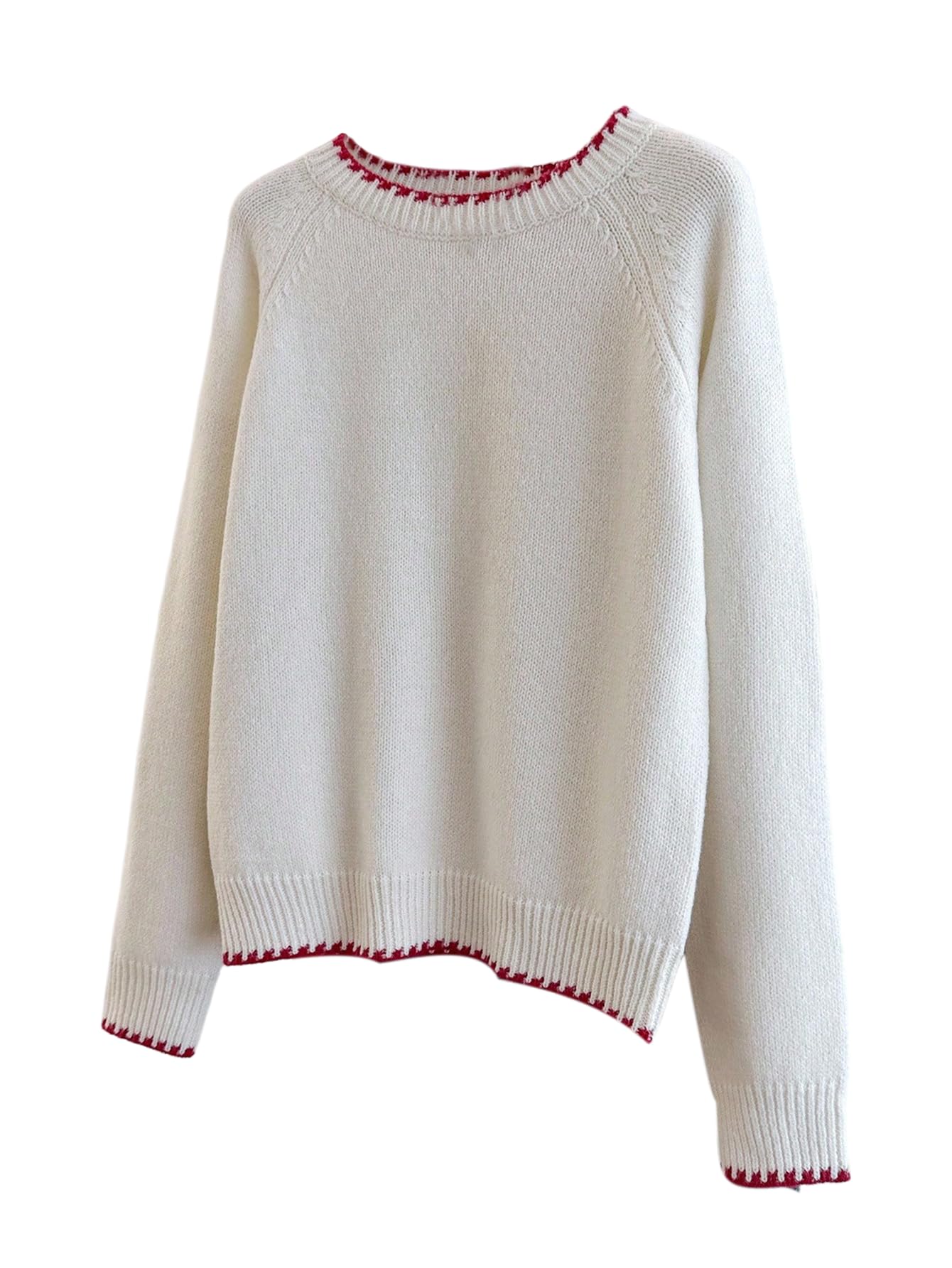 SHENHE Womens Long Sleeve Pullover Sweater Crewneck Knitwear Contrast Binding Jumper Tops