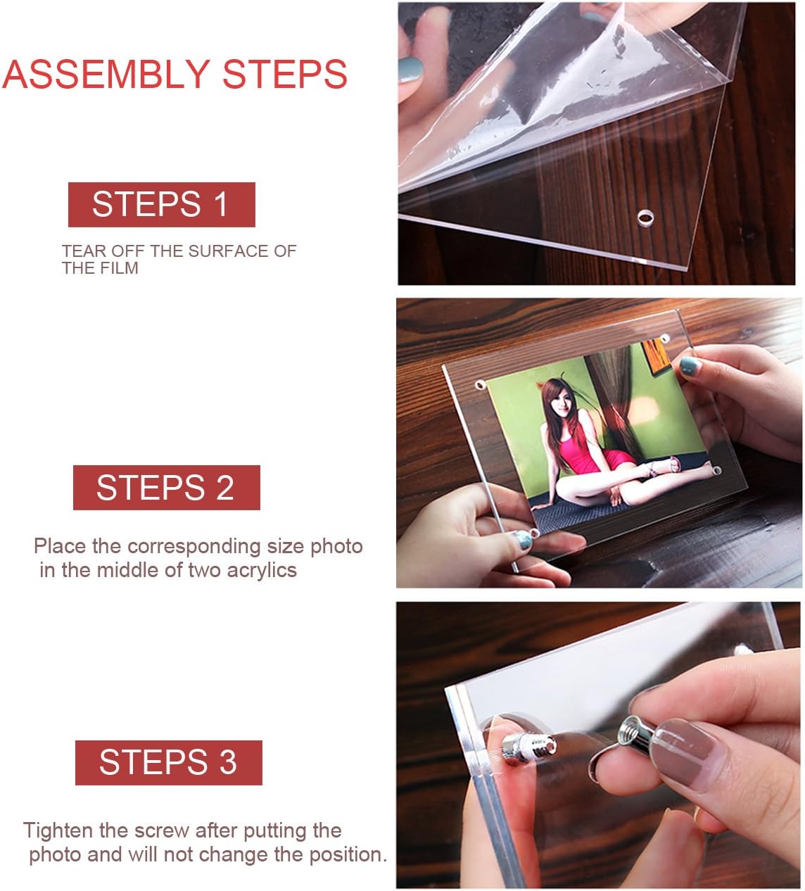 Acrylic Wall Mount & Desktop Photo Frame Brackets (6x8 inch, 3 pack)