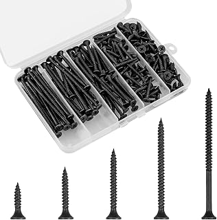 FVOLREM 168pcs Wood Screws Assortment Kit #6 Sizes Black Phosphate Phillips Drive Carbon Steel for Drywall Wood
