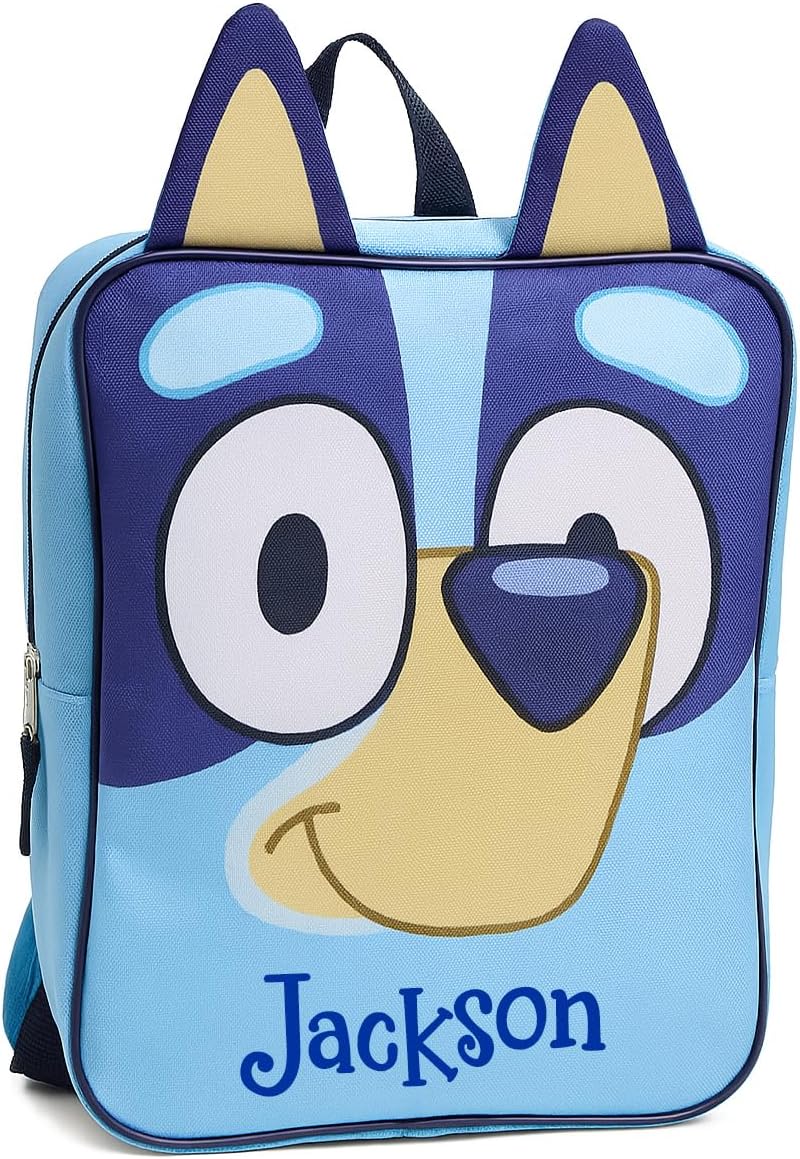 Fast Forward Bluey Backpack with Face and Ears Personalized for Back to School with Custom Name - 14 Inches