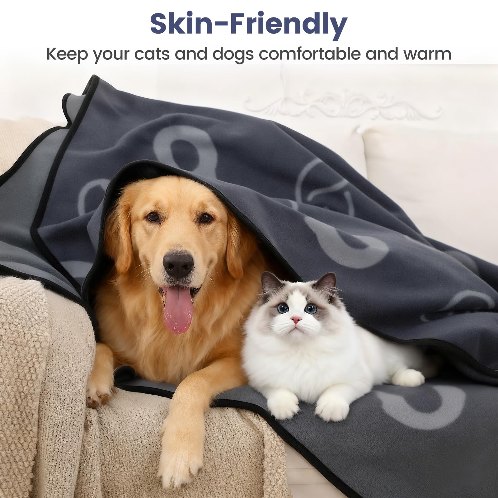 Couverture Imperméable Chien, Plaid Chien Chat Anti Pipi, en Polaire et Flanelle, Protection pour Canapé Lit Meubles, Durable et Confortable (152x127cm, Gris)