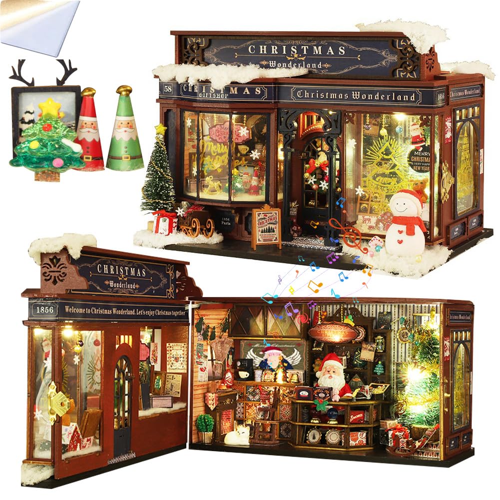 Kit de casa pequeña con movimiento musical 3D de madera en miniatura para adultos, manualidades de madera, modelo de casa de muñecas, kits de tienda vintage, decoración del hogar de