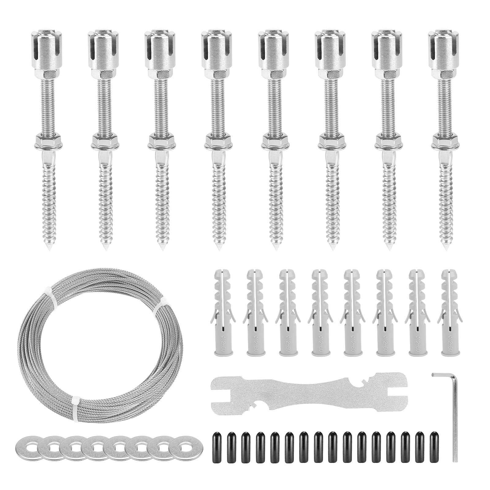 EXLECO Enrejado de Alambre Plantas Trepadoras, Kit de Enrejado de Alambre de Acero Inoxidable 316 con 8 Soportes & Cuerda 12M x 3mm, Soporte para Plantas Trepadoras Pared para Rosas Vides Tomates