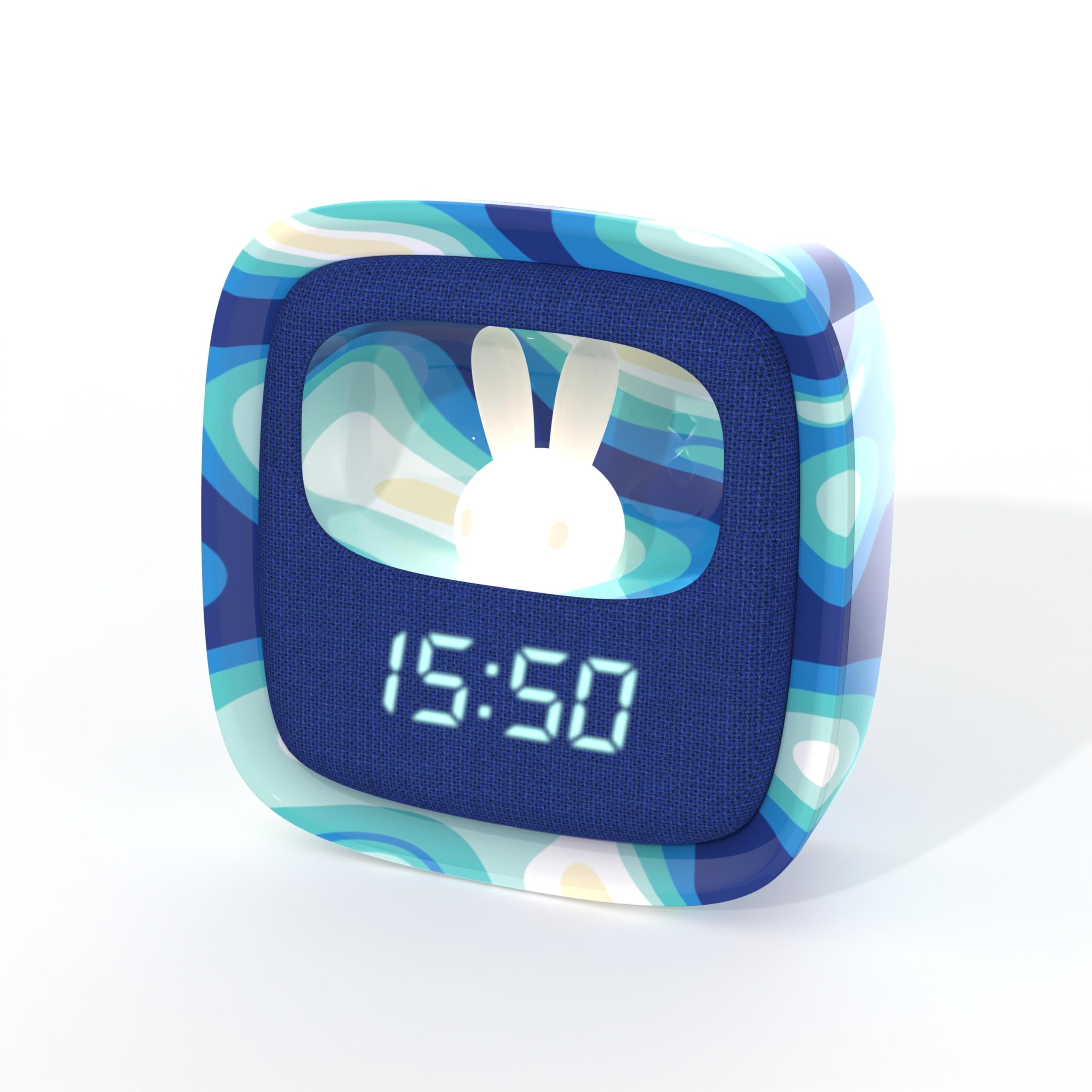 Billy Clock - Sveglia e luce notturna per bambini, telaio in plastica soft-touch, programmazione data, ora e 3 allarmi, blu waves, mob