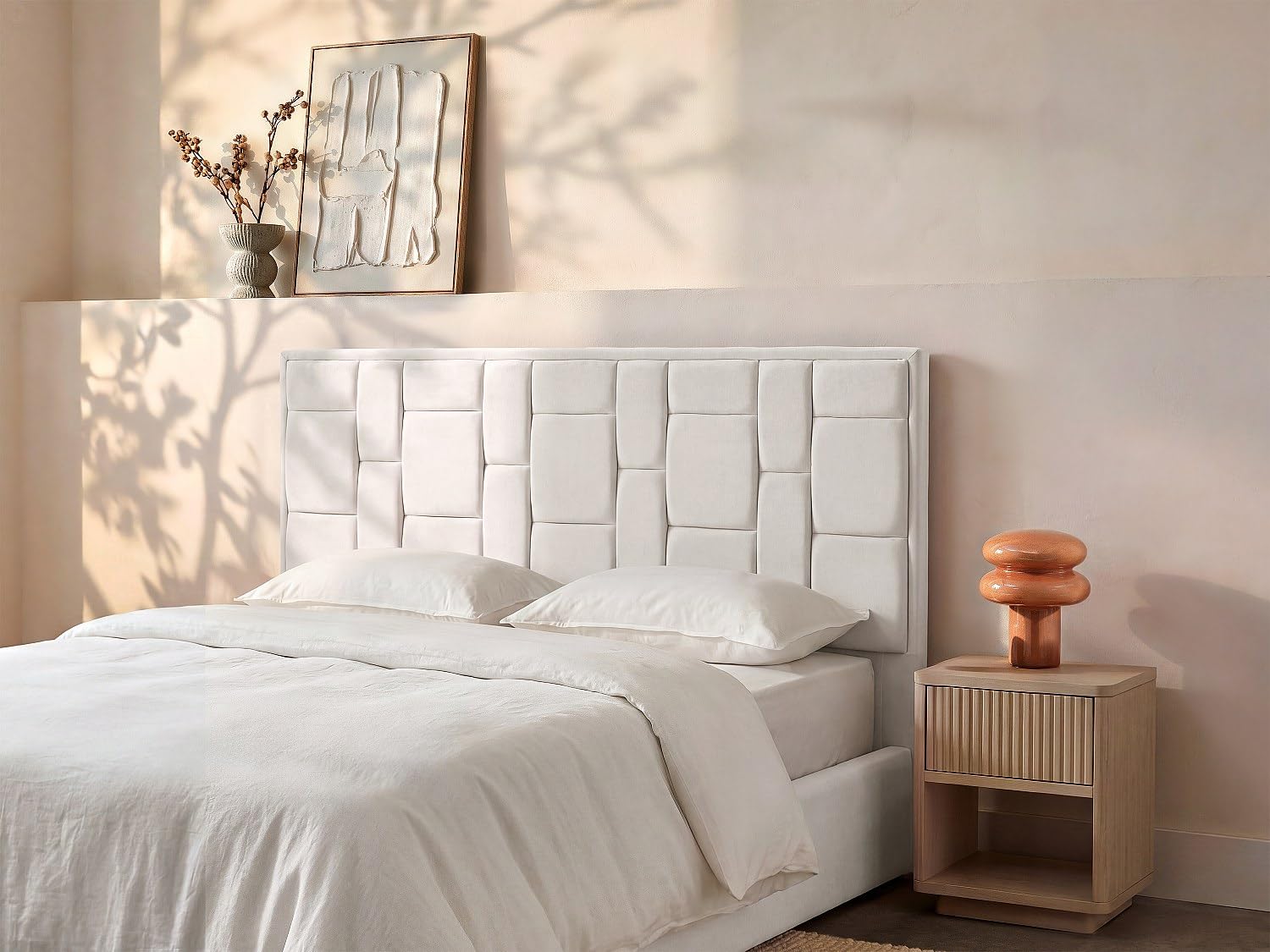 Vente-unique - Tête de lit 140 cm - Velours - Beige - Hermine