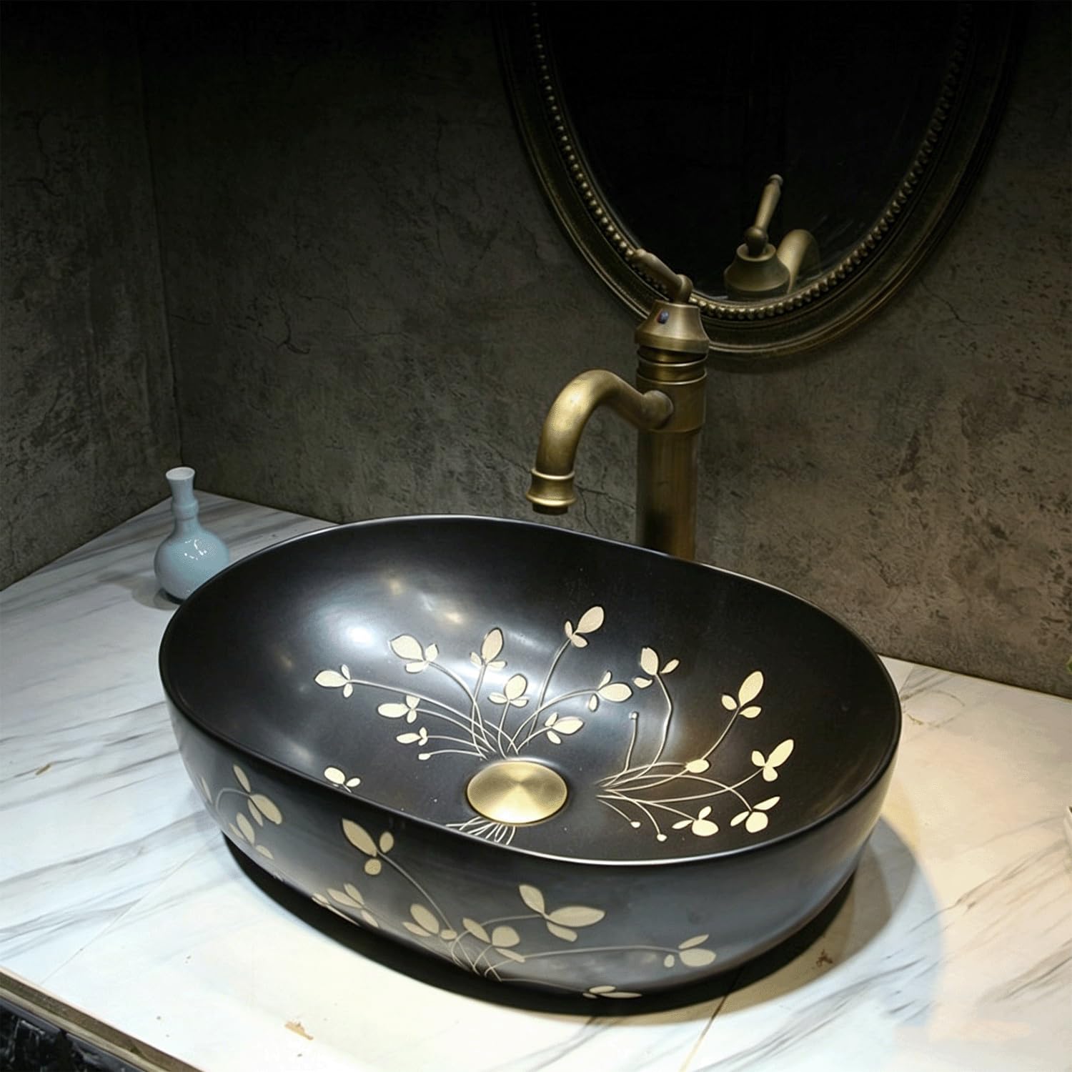 QjxSXLFSX Bowl Sinks for Bathrooms,Bathroom Vessel Sink Bowl Countertop,Handmade, high-temperature fired, clean and easy to clean, for Bathroom, Hotel, Toilet, RV,A,47×33×15cm