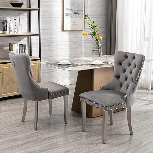 Miniatura 91 de Juego de 2 sillas de comedor vintage de terciopelo con respaldo alto, sillas Parson vintage para sala de estar, comedor (blanco PU + negro) Pu