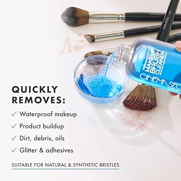 Cinema Secrets Original Blue Vanilla Makeup Brush Cleaner Solution - Professional Cleanser for Makeup Brushes - Quick-Drying, Rinse-Free Formula - Removes Stubborn Waterproof Make Up (4 fl oz)