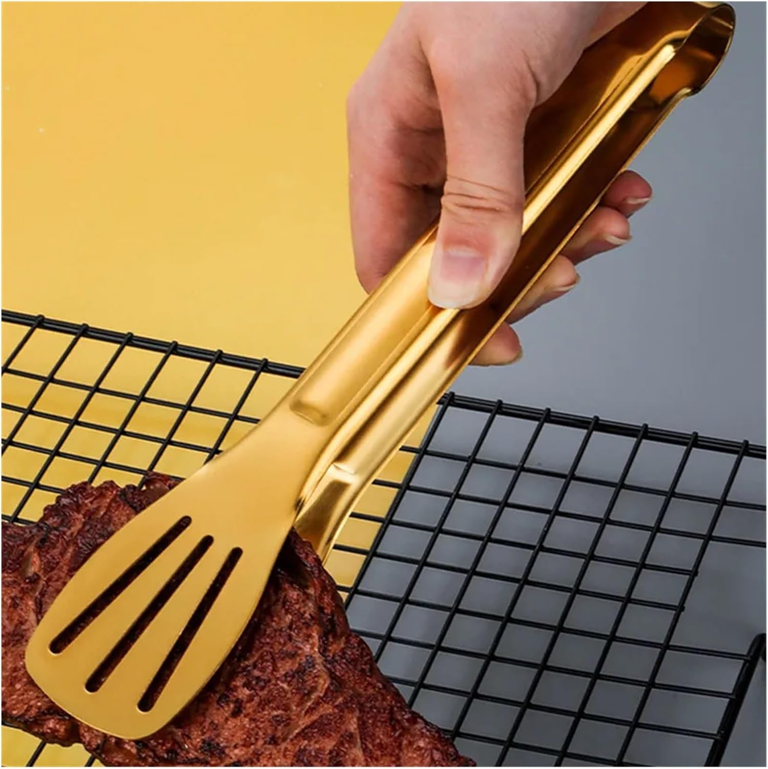 BBQ Tongs, BBQ 18-Styles Gold BBQ Food Tongs Steak Clip Stainless Steel Hollow Cake Bread Grill Clamp Cooking Utensils Kitchen Accessories(Style 7)