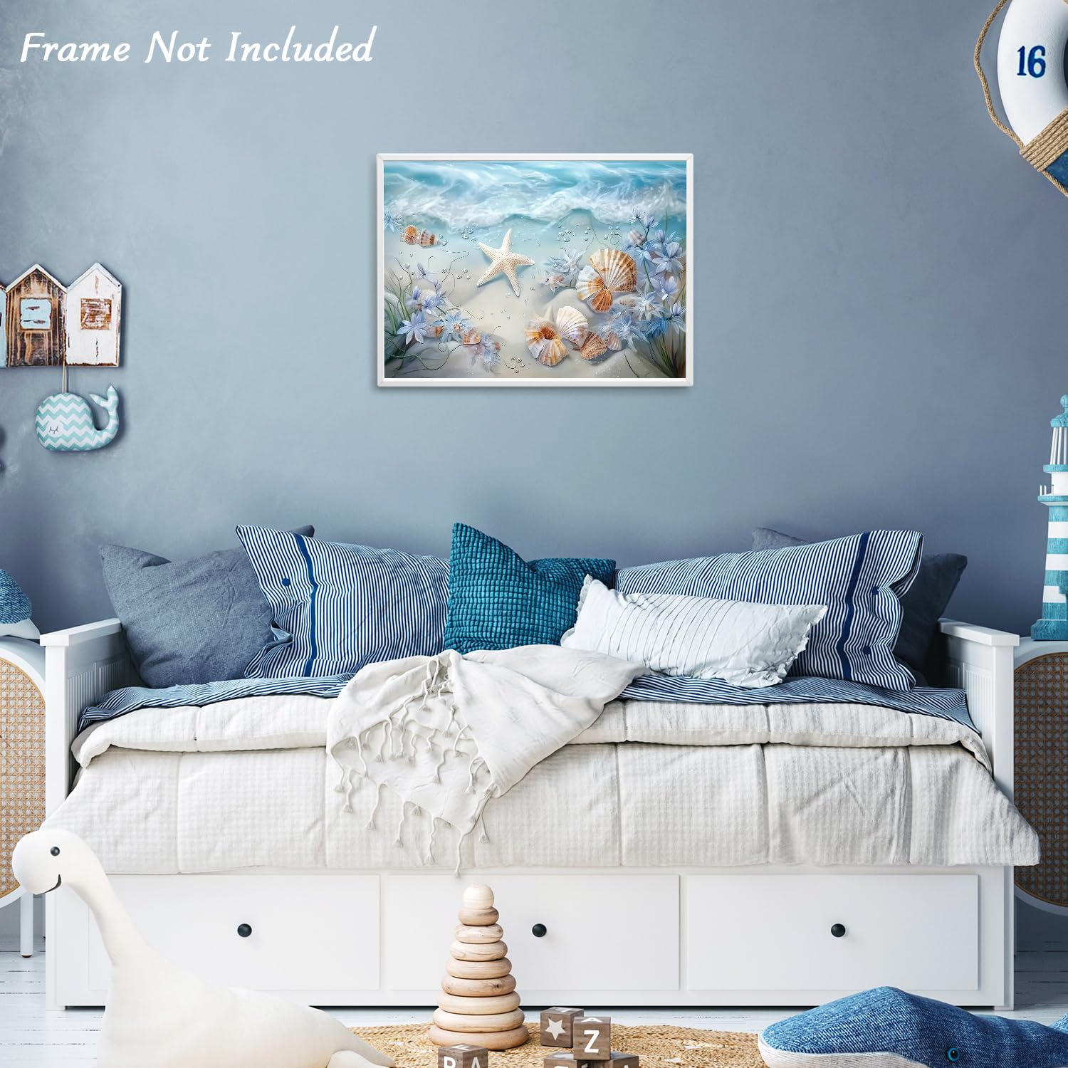 Dazzlewall Ocean Waves Canvas Wall Art Sea Shells and Starfish Picture Ocean Beach Print Poster for Bathroom Bedroom Living Room 12x16 in Unframed - Image 3