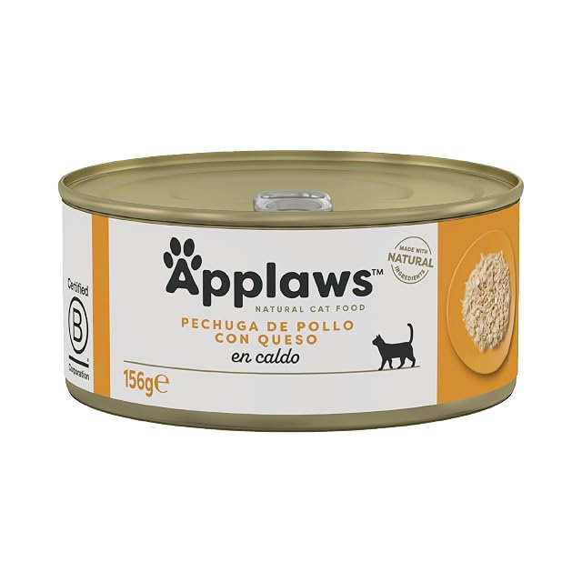 Latas de Comida húmeda Natural para Gatos Applaws, Pollo con Queso en Caldo - 24 x 156 g