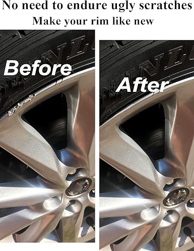 Miniatura 4 de SYOAUTO Pluma de pintura de retoque de borde plateado para reparación de arañazos, pintura de retoque para llantas de automóvil, color universal,