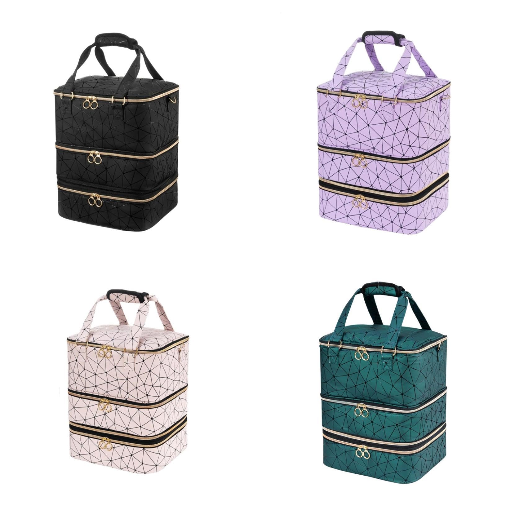 Bolsa organizadora de esmalte de uñas, almacenamiento de piel sintética de 3 capas para 84 botellas con correa para el hombro, funda de transporte de viaje para suministros de uñas y lámpara