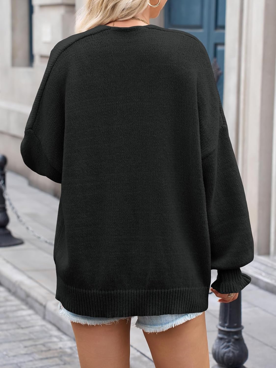 Saodimallsu Womens Oversized Open Front Cardigan Fall Ruffle Lantern Long Sleeve Chunky Knit Loose Sweater Coats - Image 5