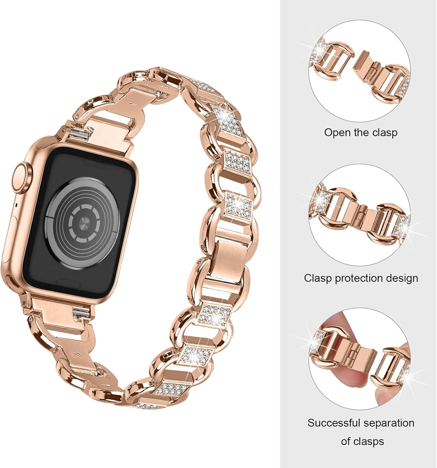 JOYOZY Bling Slim Band Designed For apple watch band 38mm 40mm 41mm 42mm 44mm 45mm Series 8/7/6/5/4/3/2/1 SE 49mm Ultra, Shiny Women Diamond Rhinestone Metal Strap for iwatch