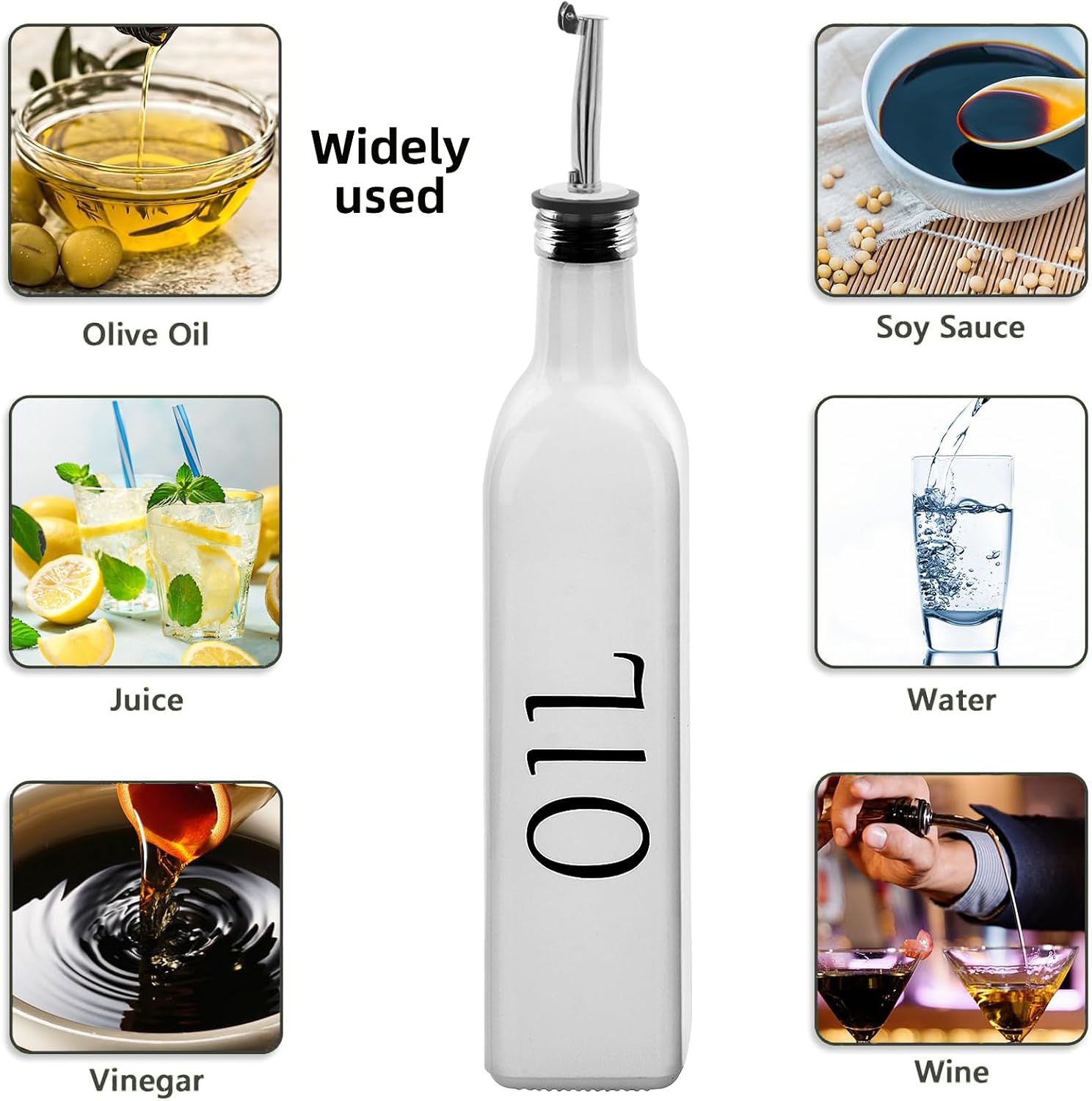 1 Pc 17oz Olive Dispenser Bottle,500ml Glass Oil and Vinegar Dispenser Set with 1 Stainless Steel Pourers,Funnel Bottles for Kitchen (White Oil) image 4