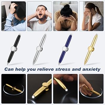 saerryor 4PCS LED Spinning Fidget Stress Relief Ballpoint Pens, Black