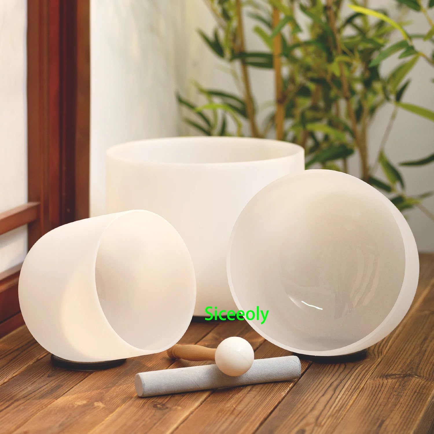 8-14 inch Set of 3 Singing Bowls 432HZ 8"A 10"F 14"C Frosted Chakra Quartz Crystal Sound Healing Bowls with 1 Travel Carry Case Bag 1 Mallet Suede 1 Striker 3 O-rings