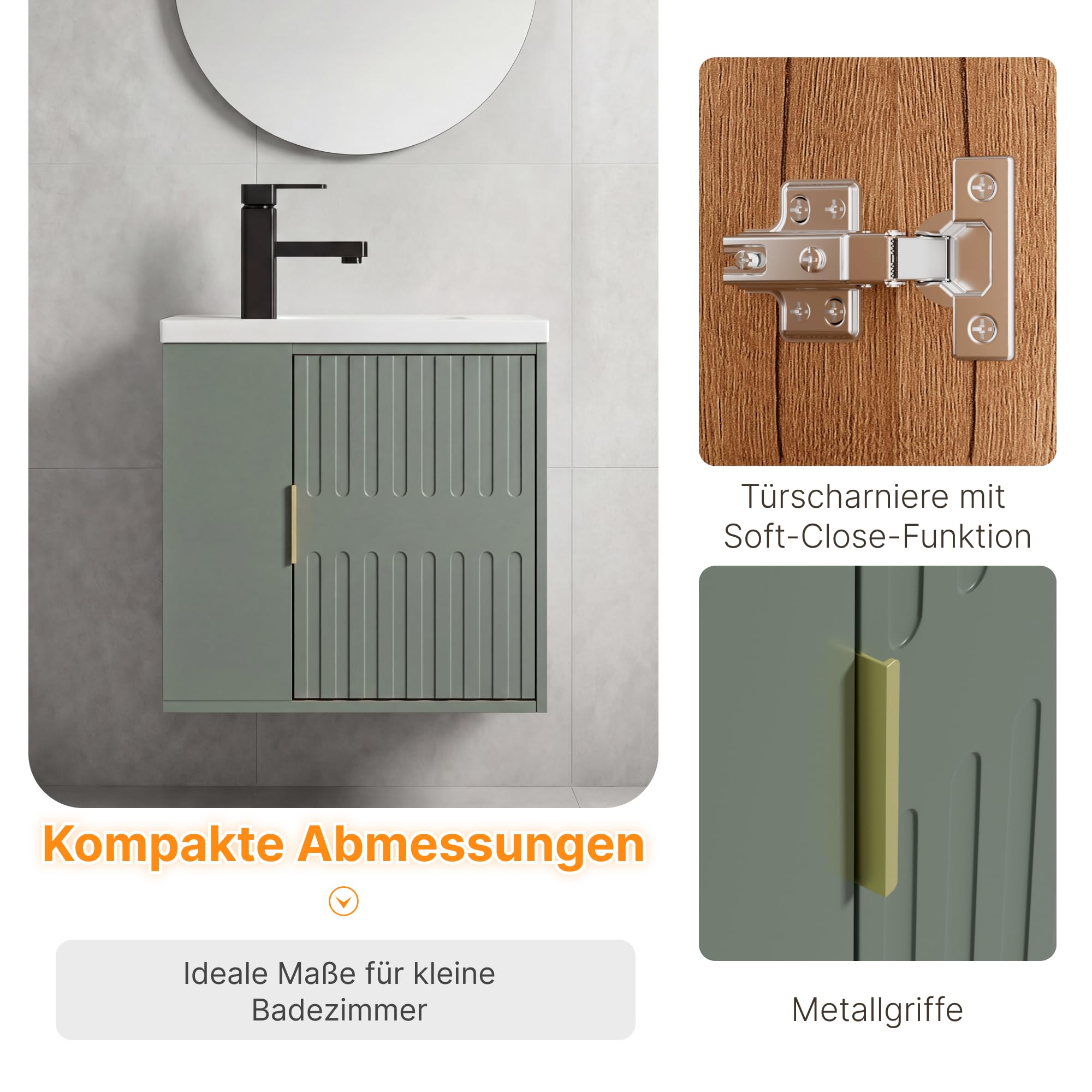 UEV Waschbecken kleine mit Unterschrank hängend 50,5 cm Grün