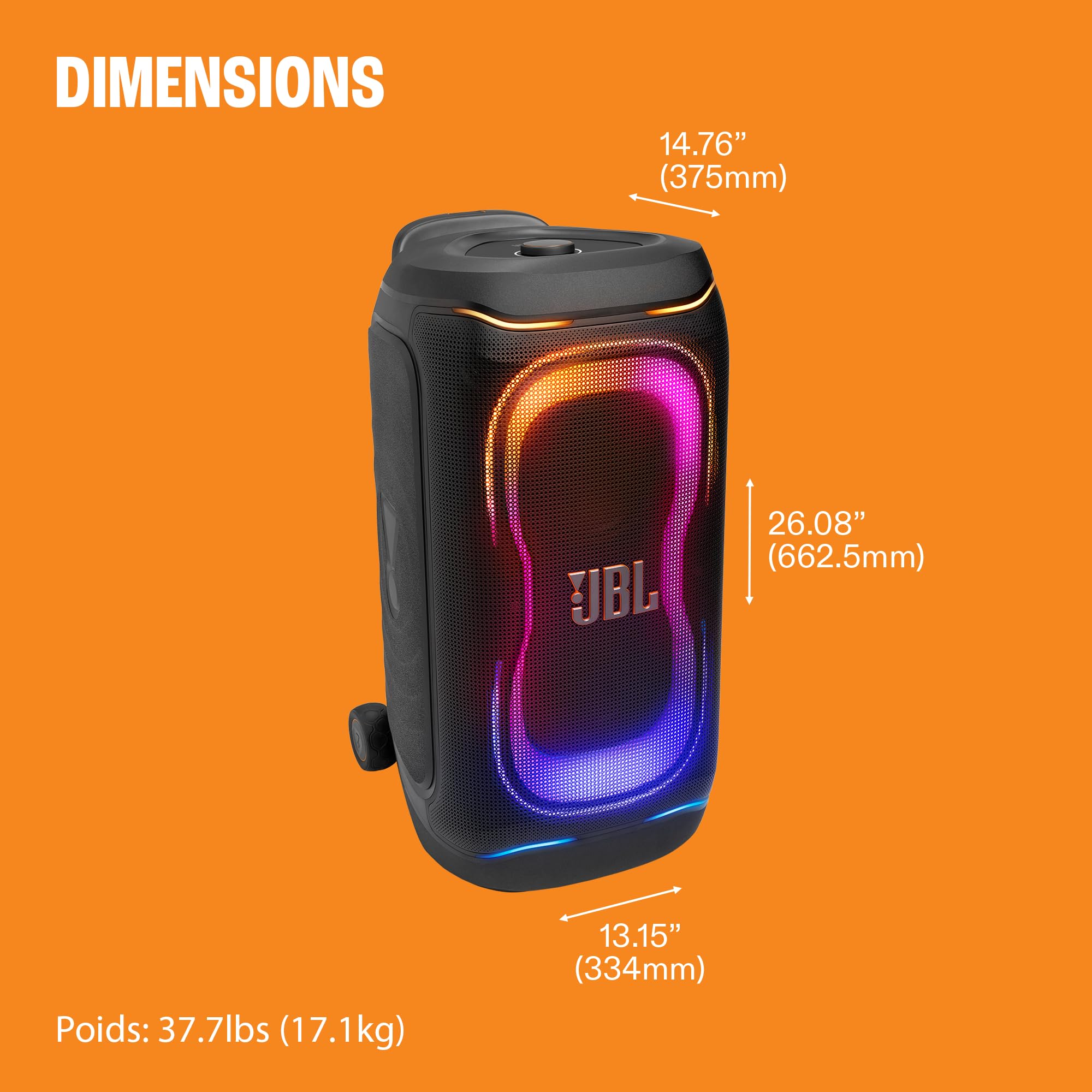 JBL PartyBox 330 Enceinte Bluetooth Portable, Noir | Son JBL puissant, Jeu de Lumières Dynamique, AI Sound Boost, Poignée Télescopique, IPX4, Jusqu’à 18H d’Autonomie