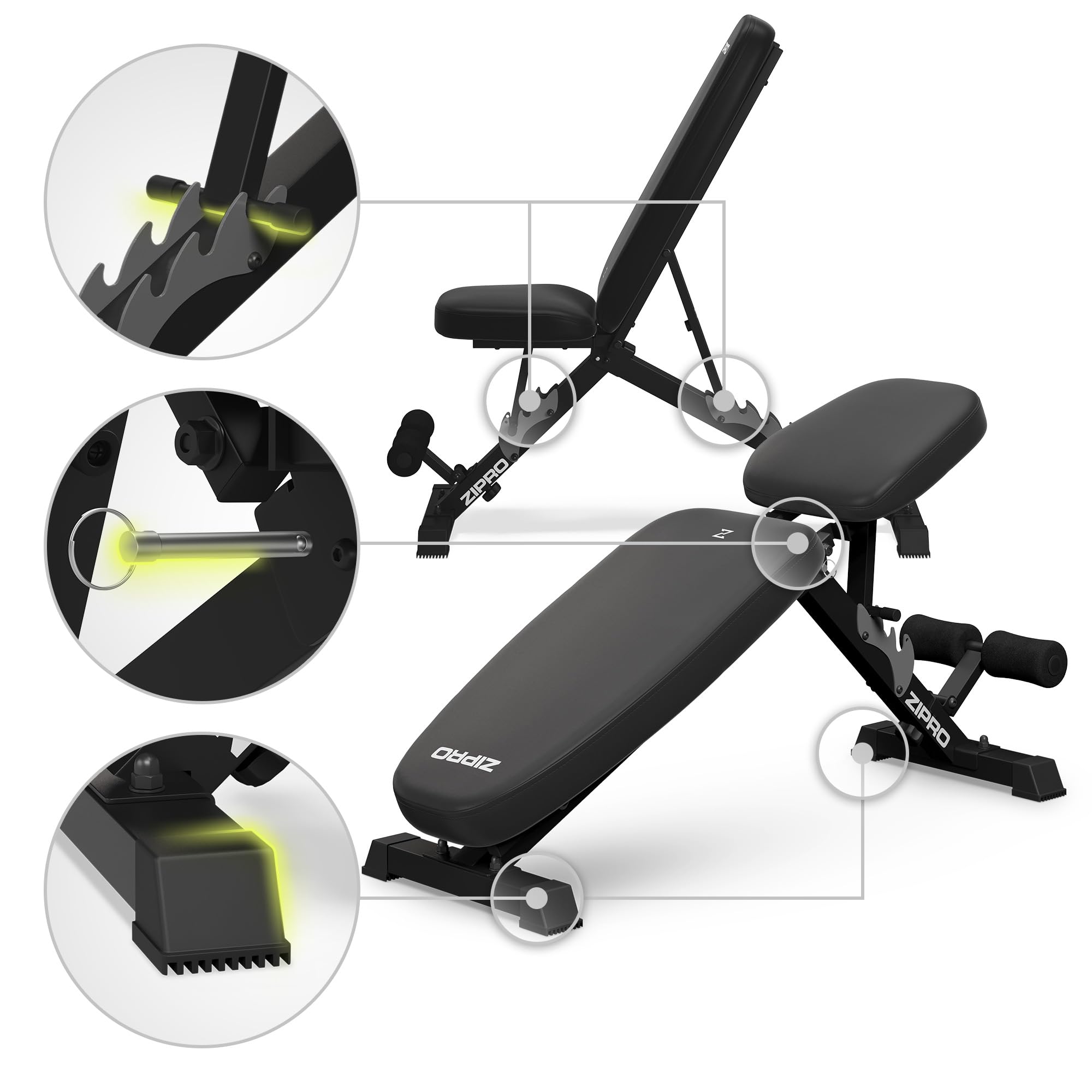 ZIPRO Panca Pieghevole Multifunzionale per Allenamento - Sollevamento Pesi, Fitness, Sit Up - Attrezzi per Casa o Palestra