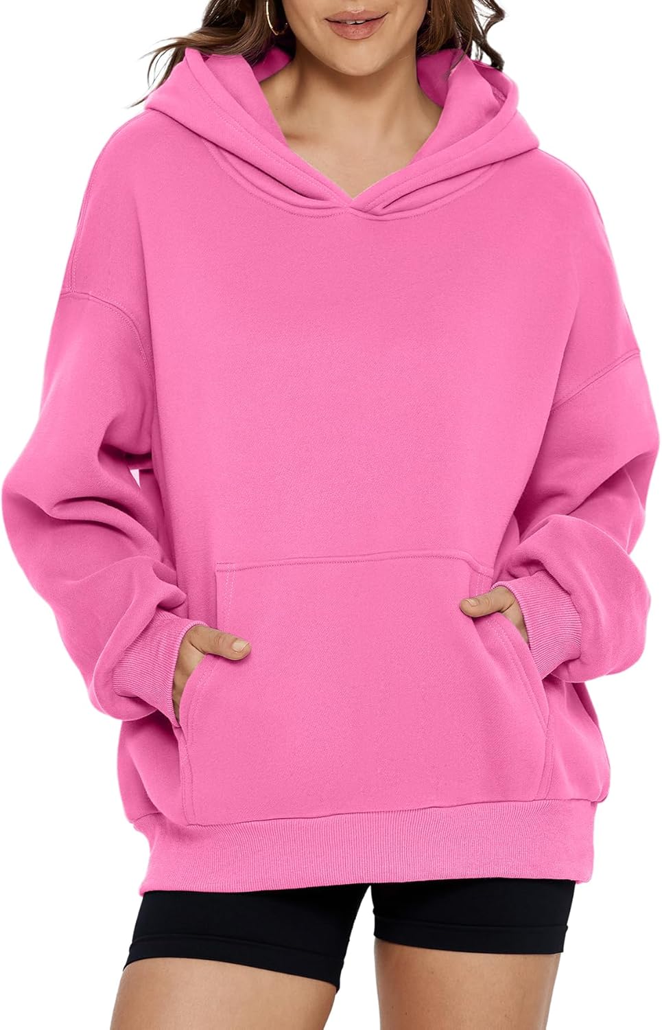 Glamaker Women's Oversized Essentials Hoodies Fleece Sweatshirts Fall Long Sleeve Sweater Pullover Hoodie With Pocket - Image 2