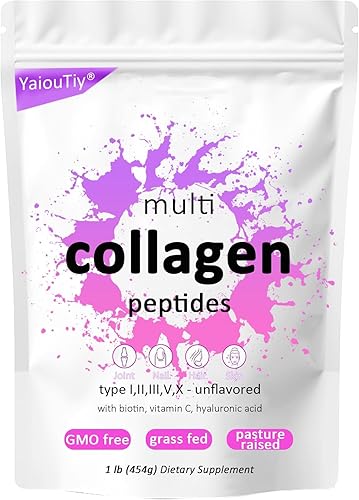 Polvo de péptidos de colágeno múltiple  Colágeno hidrolizado tipo I, II, III, V, X para piel, cabello, uñas y soporte de articulaciones, sin sabor,