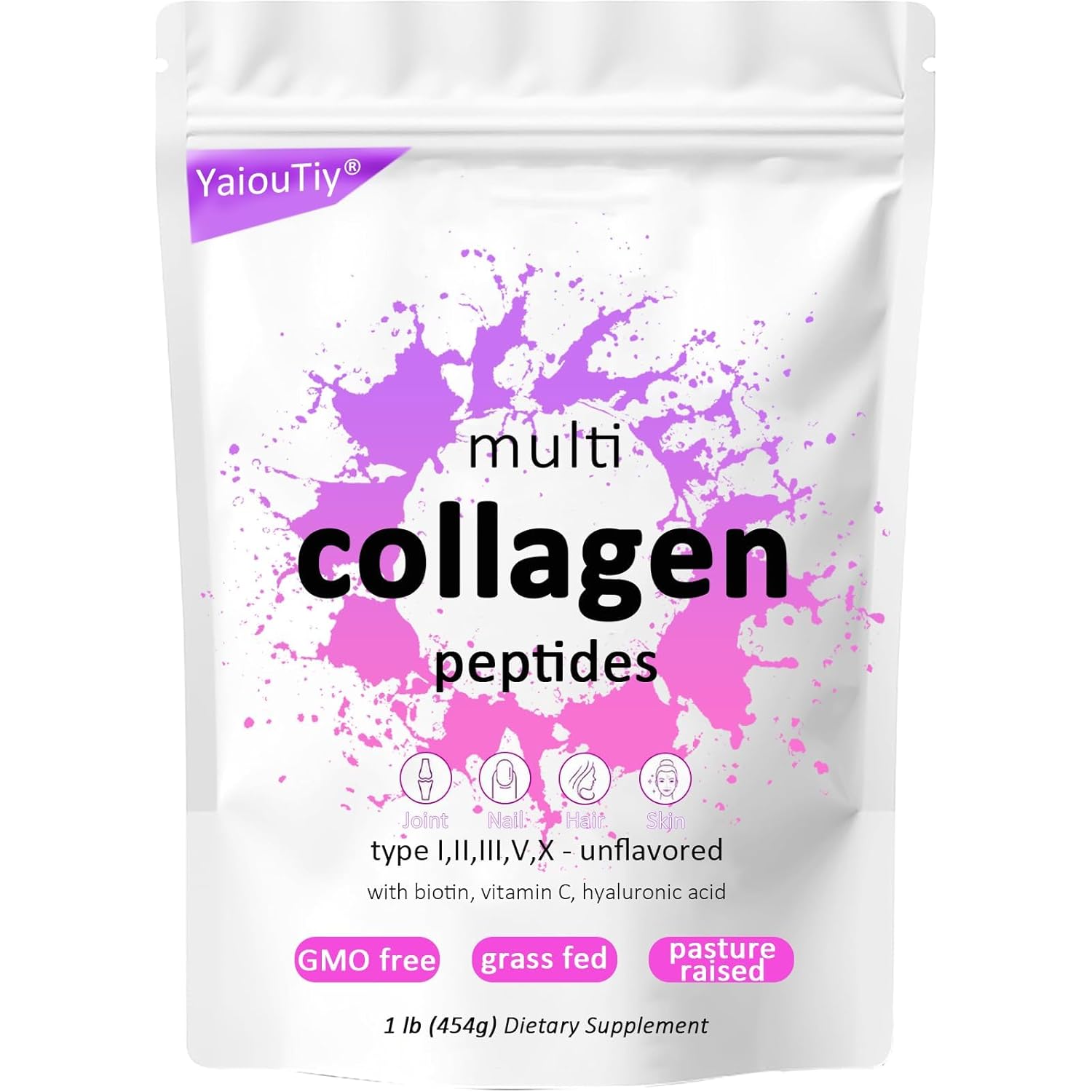 Multi Collagen Peptides Powder - Colágeno Hidrolisado Tipos I, II, III, V, X para Pele, Cabelo, Unhas e Suporte Articular - Sem Sabor, Sem Glúten, Fácil de Misturar - 454g para Uso Diário
