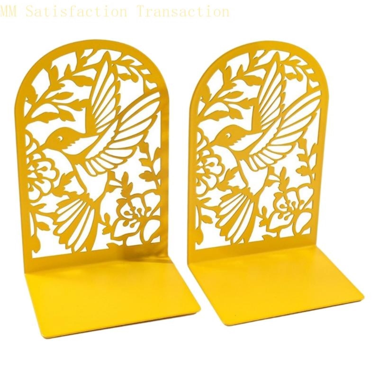 Bookends 1Pair Metal Book End For Shelves Hollowed Bird Flower Bookend Slip Resistant Stopper Office Library(Gold)