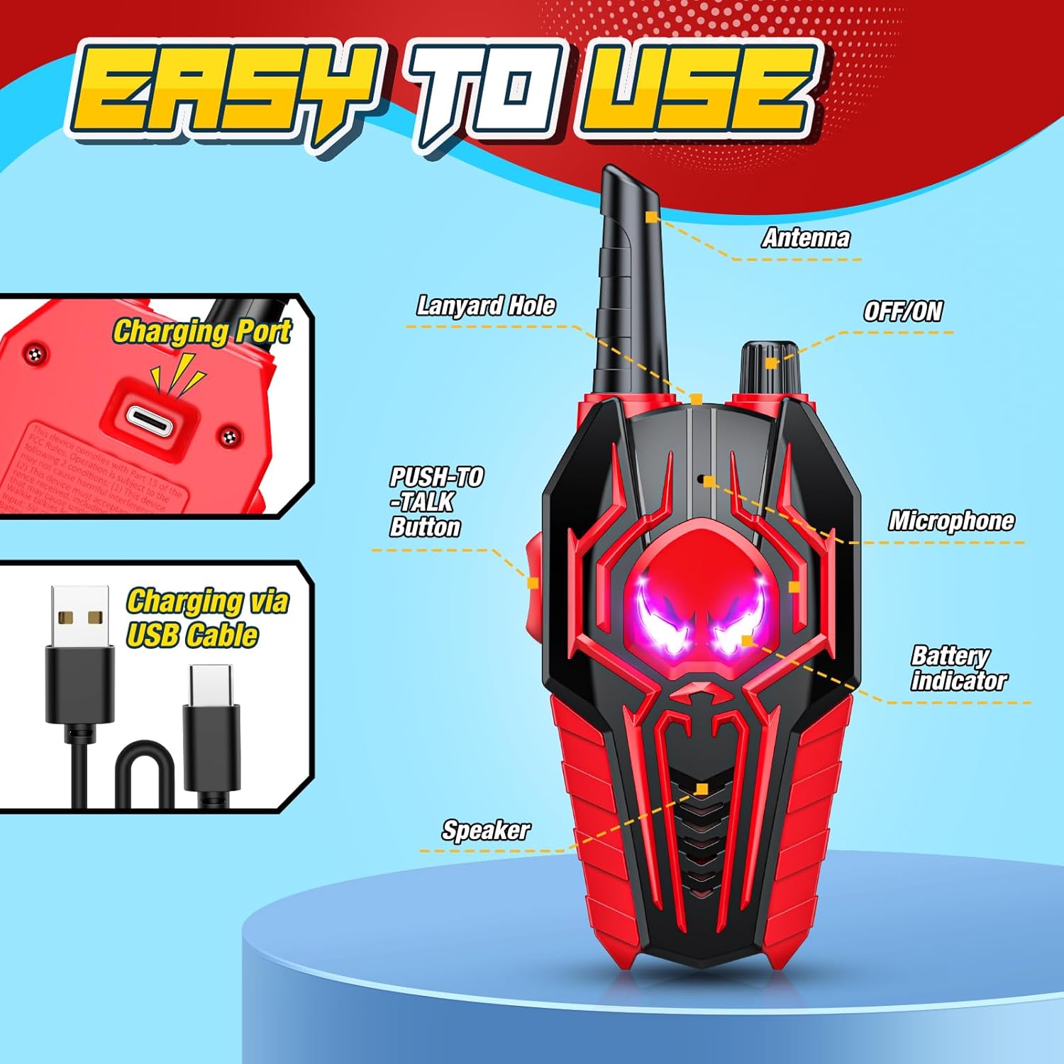 Rechargeable Walkie Talkies for Kids: 3 Pack Kids Walkie-Talkies Toys for 3 4 5 6 7 8 9 Year Old Boys Gifts Family Camping Toy for Boy Kid Age 3-5 5-7 7-9, 2 Way Radio Boy Gift - Image 5